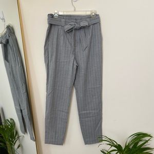 Express High Waist Paper Bag Ankle pants 8R grey pinstripe